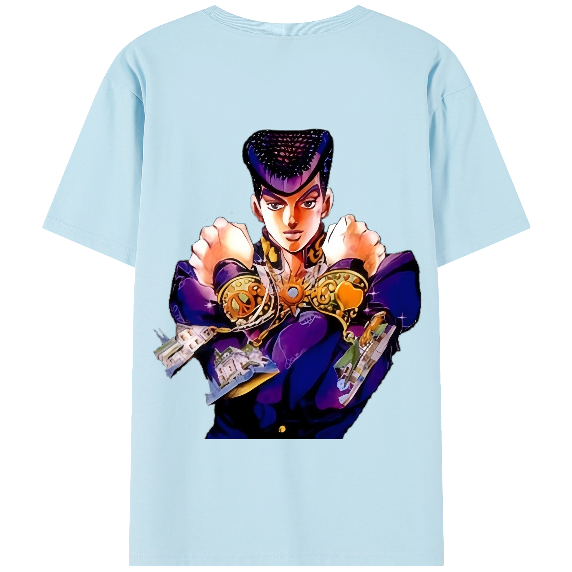 （画像用） ジョジョの奇妙な冒険 ひがしかた じょうすけ JoJo's Bizarre Adventure Higashikata Josuke 綿100％半袖Tシャツ（背面プリント）